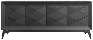 Casa Padrino Luxus Art Deco Sideboard Schwarz 220 x 50 x H. 92 cm - Edler Massivholz Schrank mit 4 Türen - Esszimmer Möbel - Art Deco Möbel - Luxus Möbel