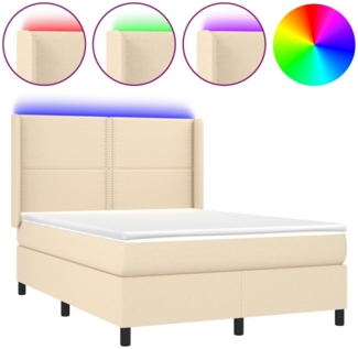 vidaXL Boxspringbett mit Matratze & LED Creme 140x190 cm Stoff, Härtegrad: H2 [3138234]
