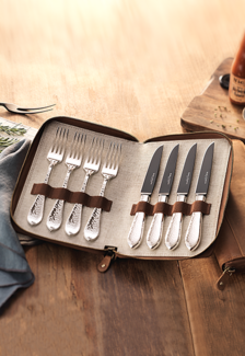 Robbe Berking Martelé Grillset ''Frozen Black'' 8tlg. 925 Sterling-Silber