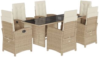 vidaXL 7-tlg. Garten-Essgruppe mit Kissen Beige Poly Rattan 3212494
