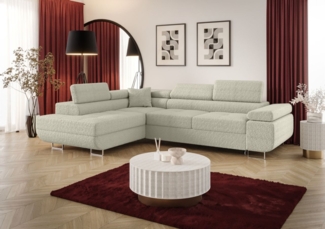 Ecksofa Schlafsofa Sofa MONARO Stoff Quelle Ecru Ottomane Links