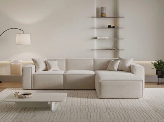 GrainGold Ecksofa L-Form ARIZONA - 265x180 cm, Beige, Rechts, Wellenfedern, HR37-Schaum und T30-Schaum