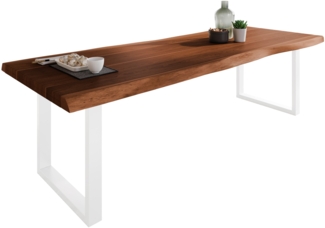 Esstisch Baumkante massiv Akazie Nussbaum 280 x 100 U-Gestell weiß ATLAS 140120248