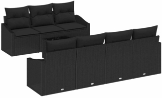 vidaXL Sofa Set mit Kissen mit Speicher 8 pcs Schwarz Poly-Rattan 3355302