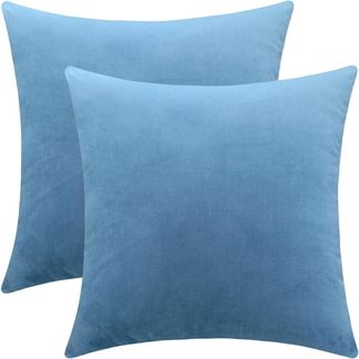 Samt Kissenbezüge 45 × 45 cm 2er-Set Himmelblau, Weiche Couch Kissen, Wohnzimmer