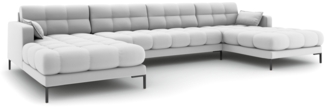 Micadoni Panorama-Sofa Mamaia 6-Sitzer Strukturierter Stoff Hellgrau Metall schwarz