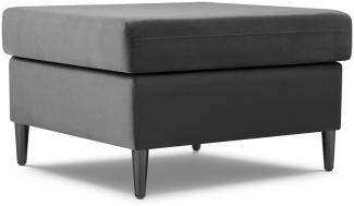 Micadoni Samtstoff Pouf Hocker Moghan | Bezug Light Grey | Beinfarbe Black Chrome Metal