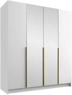Mirjan24 'Salkor' Drehtürenschrank mit 4 Türen, Laminatplatte, Weiß / Gold, mit Spiegel, 215 x 58 x 200 cm