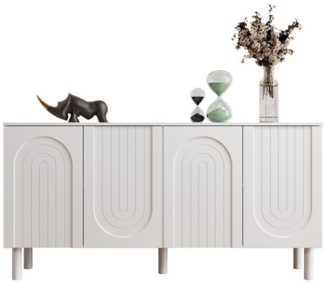 FUFU&GAGA Sideboard 4-türiges Sideboard, mit 5 Massivholzbeinen, 160 x 80 x 40 cm,Weiß