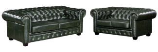 Vente-unique - Chesterfield Garnitur 3+2 - Büffelleder - Schwarzgrün - BRENTON