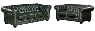 Vente-unique - Chesterfield Garnitur 3+2 - Büffelleder - Schwarzgrün - BRENTON