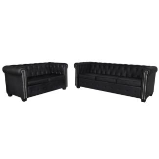 Chesterfield-Sofas 2-Sitzer & 3-Sitzer Kunstleder Schwarz