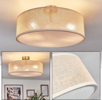 hofstein Deckenleuchte Deckenlampe aus Metall/Papiergeflecht/Stoff/Kunststoff in Natur/Weiß, Deckenleuchte im modernen Boho-Design, Ø 40 cm, E27