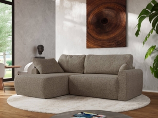 Ecksofa, L-förmiges, lose Kissen, DL-Schlaffunktion, (H 100 x T 187 x B 273 cm) - CUBO L - Struktur Dunkelbeige - linke Seite