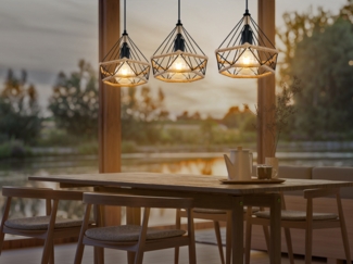 LED Pendelleuchte 3-flammig mit Hanfseil und Drahtgestell, Breite 100cm