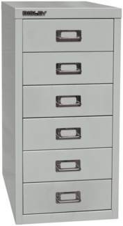 Bisley Multidrawer Schubladenschrank aus Metall mit 6 Schubladen DIN A4 ohne Sockel - Farbe: Lichtgrau, L296-645