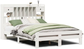 vidaXL Massivholzbett mit Regal ohne Matratze Weiß 140x190 cm Kiefer 3308895