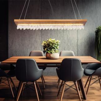 LED Hängeleuchte, Holz, Kristalldeko, schwarz, braun, H 145 cm