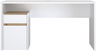 Schreibtisch >MODULTRICK< in Weiss / Artisan Eiche Dekor - 140x72,7x52,7cm (BxHxT)