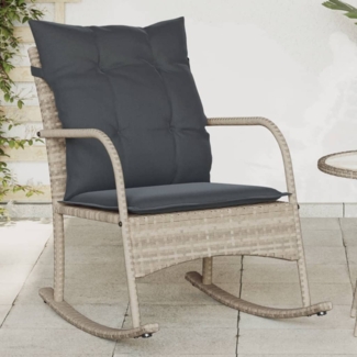 vidaXL Garten-Schaukelstuhl mit Kissen Hellgrau Poly Rattan 369023