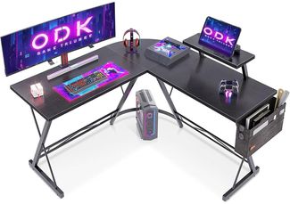 ODK Gaming Tisch Schreibtisch L Form mit Monitorständer 127x127 cm Schwarz