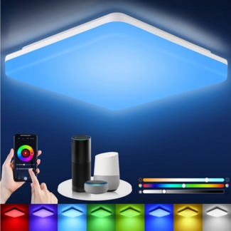 Oraymin LED Deckenleuchte RGB, Smart Deckenlampe mit Fernbedienung, App-Steuerung, Alexa Lampe, LED fest integriert, 2700-6500, 2700-6500K, 18W 1800LM LED Deckenlampe Farbwechsel, PC, 22CM, Weiß