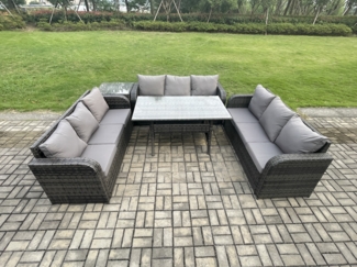 Fimous Rattan Gartenmöbel-Set mit Langer rechteckiger Esstisch Beistelltisch 9 Sitzer Outdoor Garten Sofa Set Dunkelgrau gemischt