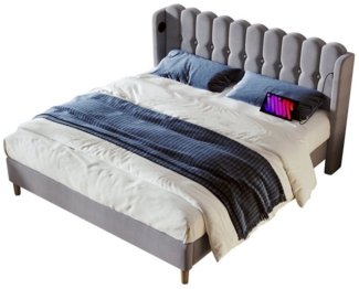 REDOM Polsterbett Einzelbett mit USB Typ C Ladefunktion (160x200 cm Bettgestell Massivholzbett, Bettrahmen Jugendbett)