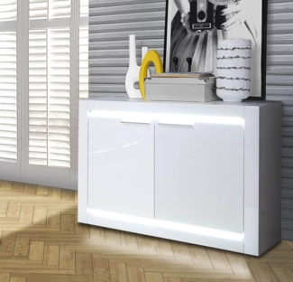Kommode Anrichte Sideboard inkl. Beleuchtung 103cm weiß - weiß Hochglanz
