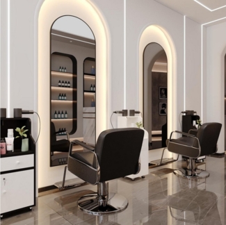 WDWRITTI Dekospiegel Schwarz 180x80cm für Friseurladen Friseurspiegel XXL Modern (Wandspiegel Rund Bogen groß, 1-St, 5mm HD Umweltschutz Spiegel), Design Ganzkörperspiegel, Standspiegel, Flurspiegel Oval