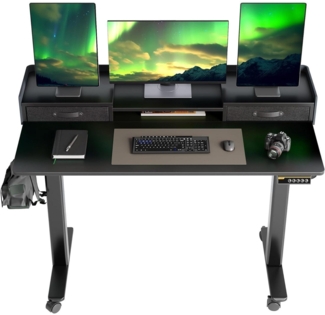 Höhenverstellbarer Schreibtisch 140x60 cm mit Schubladen und Monitorständer