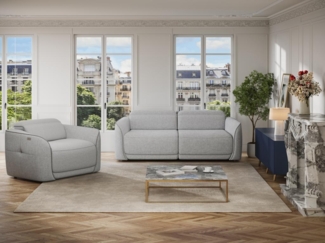 Vente-unique - Relaxsofa 3-Sitzer + Relaxsessel elektrisch - melierter Stoff - Hellgrau - OZARTO