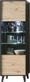 Vitrine Jaida 65x199x39 Vitrinenschrank Schwarz/Artisan 10097