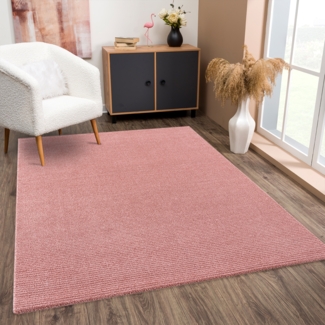 Teppich Wohnzimmer - Rosé - 140x200 cm - Meliert Muster - Einfarbig - Hoch Tief Effekt - Kurzflor Weich Schlafzimmer Kinderzimmer Dekoration - Deko Teppiche