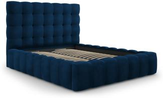 Micadoni Samtstoff Stauraumbett mit Kopfteil Mamaia | Bezug Royal Blue | Beinfarbe Black Plastic 140x200