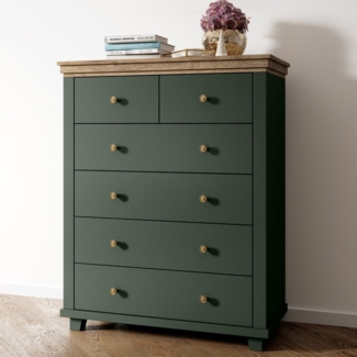 Lomadox Kommode EPSOM-83, Kommode Landhausstil in grün mit Lefkas Eiche Nb. 90/112,5/42 cm