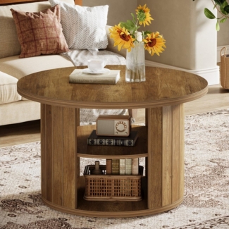 Tribesigns Couchtisch Runde 80cm Industrial 2-Tier-Kreis Wohnzimmertisch mit Lagerung Regale