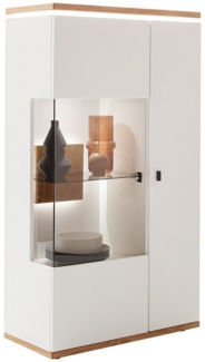 Lomadox Highboard MULLINGAR-05, Vitrinenschrank mit LED-Beleuchtung, weiß mit Eiche, montiert