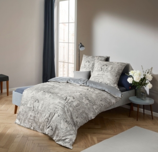 Fleuresse Mako-Satin Bettwäsche 135x200 Elefant Orient blau grau Wende 1144570-2