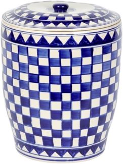 Lambert Küchenkaro Brottopf, Keramik, handgemalt, creme/blau, H 38 cm, D 28 cm Keramik, groß mit Deckel 20263