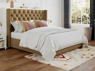 Vente-unique - Polsterbett mit gestepptem Kopfteil + Matratze - 180 x 200 cm - Stoff - Beige - MASSIMO II