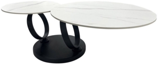 riess-ambiente Couchtisch DANCING RINGS weiß/schwarz · runder Keramik-Beistelltisch mit 2 Ebenen (Einzelartikel, 1-St), Wohnzimmer · 2 Tischplatten · Naturstein-Design · Metall · drehbar