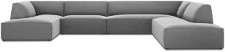 Micadoni 7-Sitzer Samtstoff Panorama Ecke rechts Sofa Ruby | Bezug Grey | Beinfarbe Black Plastic