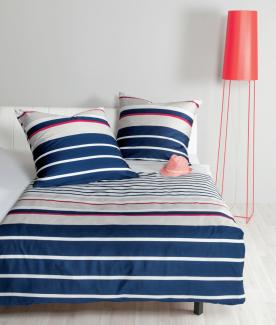 Janine Moments Mako-Satin Bettwäsche 155x220 Streifen blau marine rot 98091-07