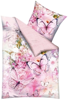 JACK Wendebettwäsche 135x200cm Butterfly Dreams Rosé, Mako-Satin, 2 teilig, hochwertiger Digitaldruck mit elegantem Schmetterlingsmotiv, Baumwolle
