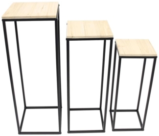 3x Beistelltisch "Modern" aus Holz & Metall, Satztische, Blumenständer, Blumenhocker, Dekosäule