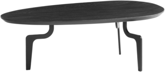 Couchtisch 86 x 50 x 30 cm Mango Massivholz Schwarz Sofatisch Niedrig, Dreibein Wohnzimmertisch Oval, Design Kaffeetisch Wohnzimmer Zeitlos