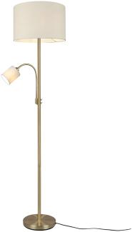 meineWunschleuchte LED Stehlampe, Dimmfunktion, LED wechselbar, Warmweiß, groß-e mit Leselampe dimmbar Messing Gold-en Stoffschirm Natur, H: 170