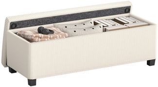 HOMCOM Sitzbank Ottomane mit Stauraum (Fußhocker aus Cord mit abnehmbarem Deckel, Beinen, 1-St, Aufbewahrungstruhe für Wohnzimmer, Schlafzimmer), 112 x 42 x 40 cm, Beige