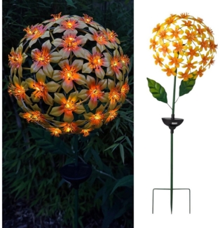 Online-Fuchs Gartenstecker aus Hibiskus Blüten mit LED-Solar Beleuchtung - Beetstecker aus Metall (grüne, gelbe oder lila Blüten, Deko für Garten, Terrasse, Balkon) 110 cm groß - Lichterkette mit 30 warmweißen LED´s